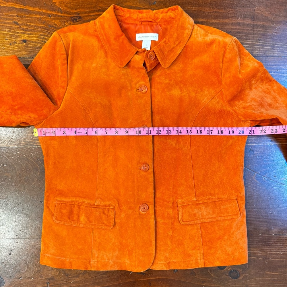 Christopher & Banks 100% Suede Leather Orange‎ Jacket.  Size Large - Picture 7 of 11
